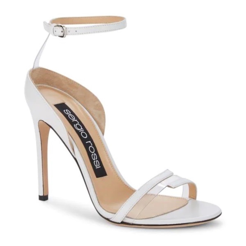 Sergio Rossi White Leather High Heel Stiletto Ankle-Wrap Sandals US 9.5 …